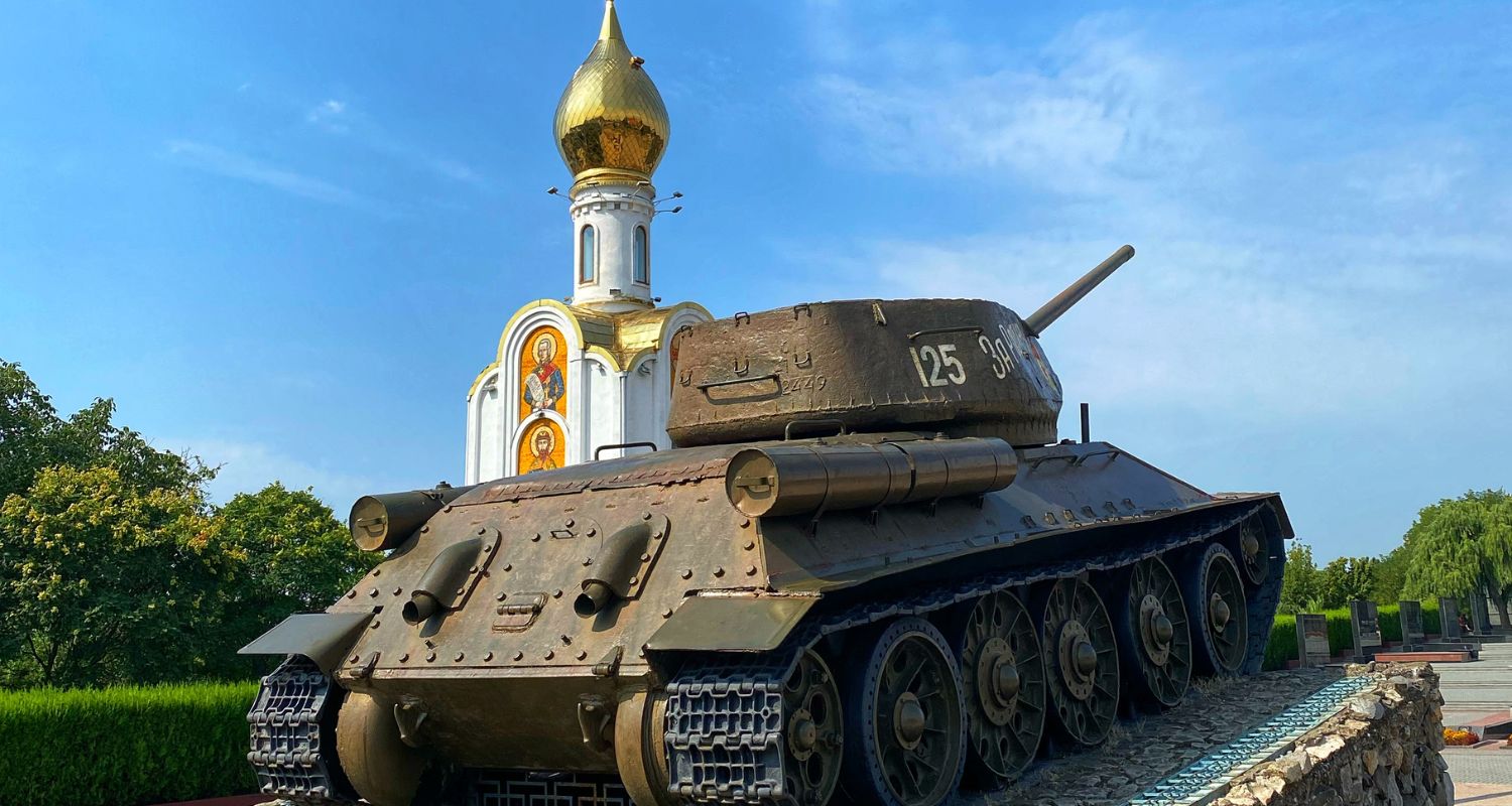 transnistria Soviet tank close to a church, pointing towards Moldova. No worries, it doesn't work...